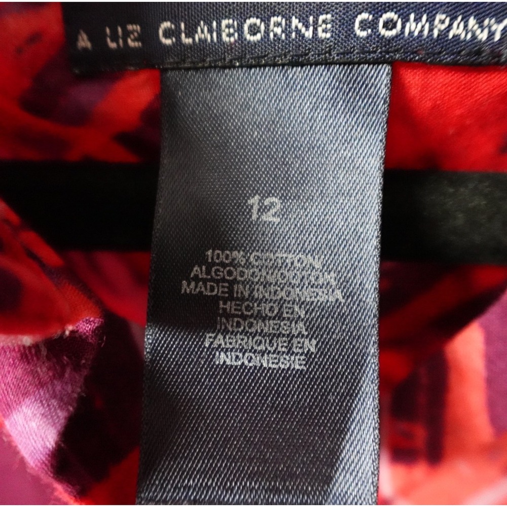 Crazy‎ Horse Liz Claiborne Red Purple Abstract Print Cotton Button Down Shirt 12 - Picture 3 of 7
